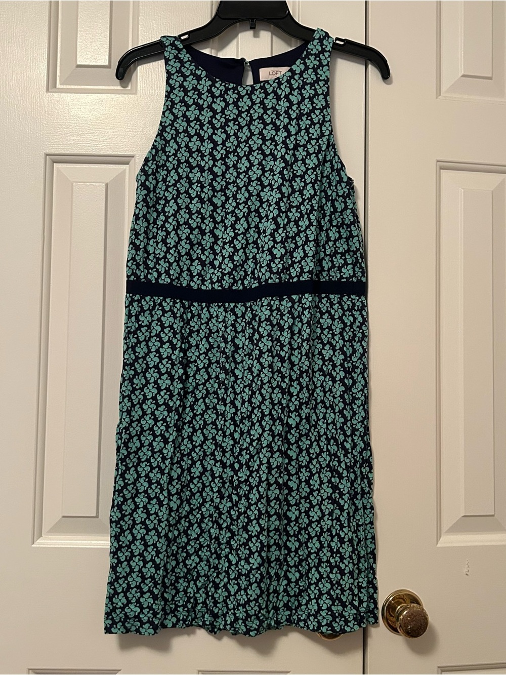 Ann Taylor LOFT Navy Floral A-Line Knee-Length Dress Women's Size Medium